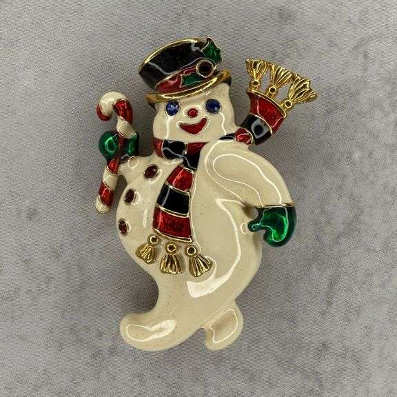 Bob Mackie Snowman Pin Brooch with Box