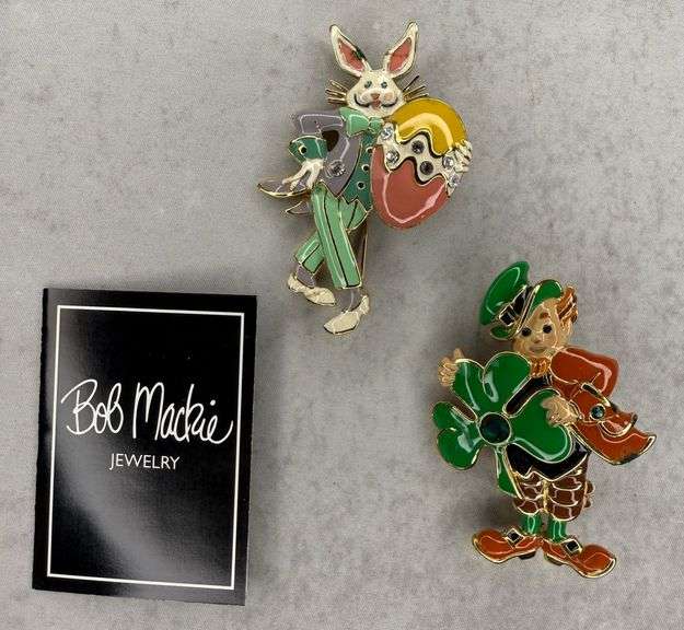 (2) Bob Mackie Easter & St. Patrick's Day Pin Brooch with Box