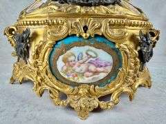 RARE Antique Gilt Bronze French Hand Painted Porcelain Cherub Jewelry Casket Music Box