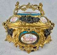 RARE Antique Gilt Bronze French Hand Painted Porcelain Cherub Jewelry Casket Music Box