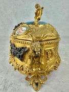 RARE Antique Gilt Bronze French Hand Painted Porcelain Cherub Jewelry Casket Music Box
