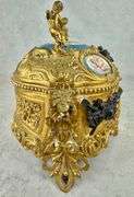 RARE Antique Gilt Bronze French Hand Painted Porcelain Cherub Jewelry Casket Music Box