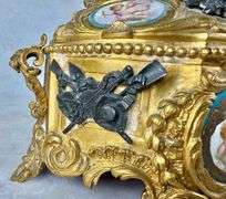 RARE Antique Gilt Bronze French Hand Painted Porcelain Cherub Jewelry Casket Music Box