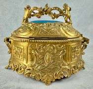 RARE Antique Gilt Bronze French Hand Painted Porcelain Cherub Jewelry Casket Music Box