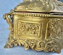 RARE Antique Gilt Bronze French Hand Painted Porcelain Cherub Jewelry Casket Music Box