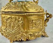RARE Antique Gilt Bronze French Hand Painted Porcelain Cherub Jewelry Casket Music Box