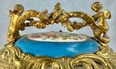 RARE Antique Gilt Bronze French Hand Painted Porcelain Cherub Jewelry Casket Music Box
