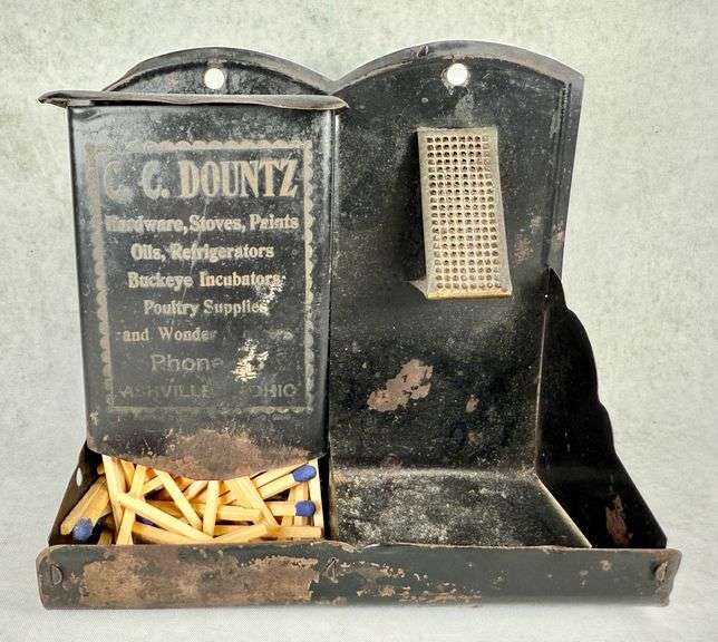 Vintage Ashville, Ohio C.C. Dountz Advertising Hanging Match Safe