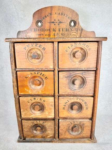Antique 8 Drawer Frohock Furniture Company Ohio Hanging Spice Cabinet