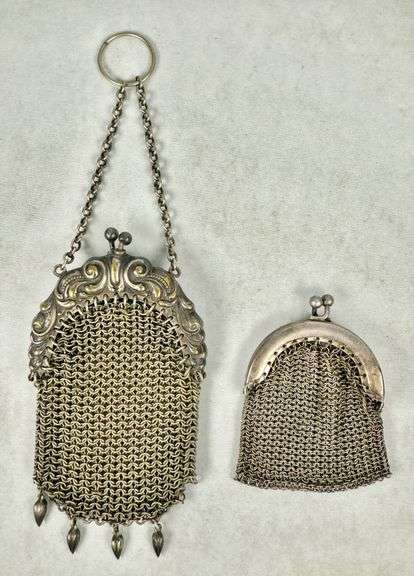 (2) Miniature Art Nouveau Finger Mesh Bags/Change Purses