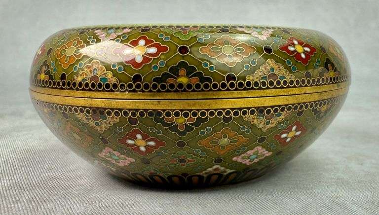 Namikawa Yasuyuki Kyoto Japanese Cloisonne Enamel Circular Kogo Incense Box & Cover