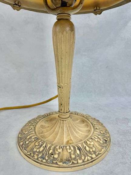 Vintage Edward Miller Cast Iron Slag Glass Lamp