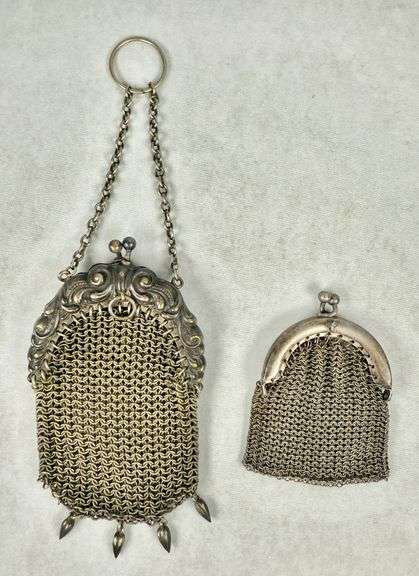 (2) Miniature Art Nouveau Finger Mesh Bags/Change Purses