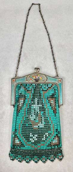 Vintage Whiting & Davis Mesh Enamel Hand Bag Purse