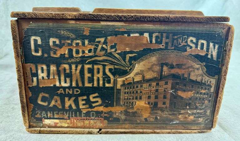 Vintage New Brunswick Zanesville Crackers & Cakes C. Stolzenbach & Son Lidded Wood Crate