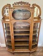 Antique Ornate Carved Victorian Curved Front China Display Cabinet