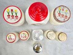 (9) Vintage Depression Era Fire King Tulip Grease Jar, Shakers, Jars