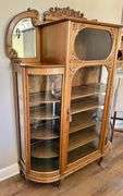 Antique Ornate Carved Victorian Curved Front China Display Cabinet