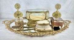 Vintage Ornate Ormolu Filigree French Dresser Set
