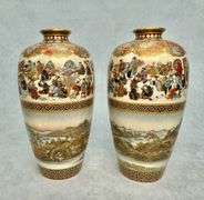 Pair Yabu Meizan Satsuma Japanese Vases