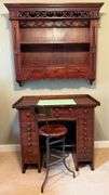 Antique Watchmaker's Bench/Table with Hanging Shelf & Vitek Stool