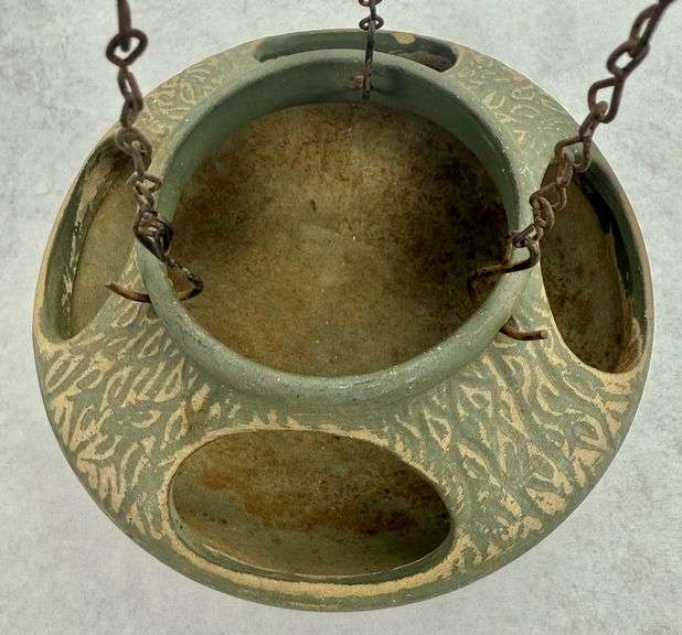 Vintage Pottery Green Hanging Basket Planter
