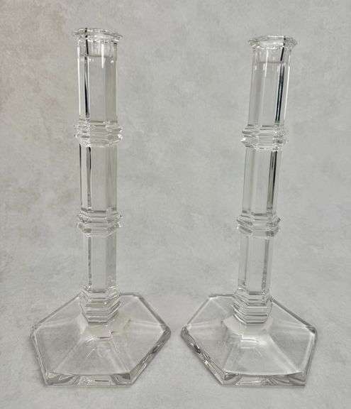 Pair Tiffany & Co Windham 11" Lead Crystal Candleholders