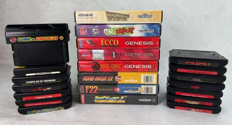 (22) Sega Genesis Games Sonic, Mortal Kombat, Rocketknight Adventures, Street Fighter & More