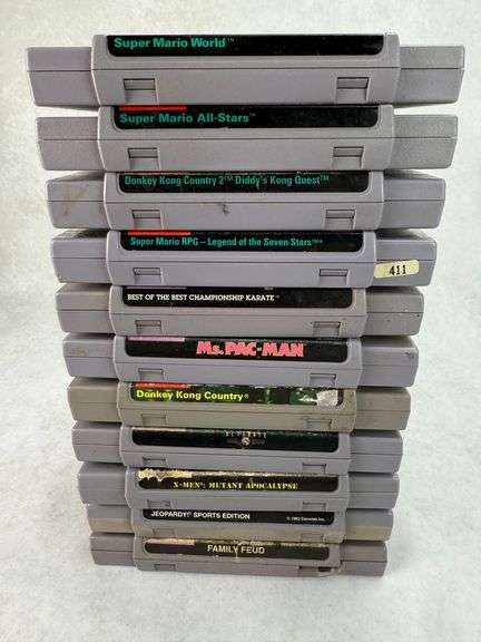 Super Nintendo SNES Console, (11) Games, Controllers & Cords Mario, RPG, Donkey Kong