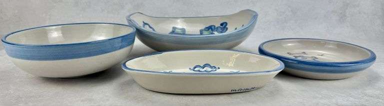 M.A. Hadley Pottery Bowls, Dog Dish, Olive/Pickle Dish