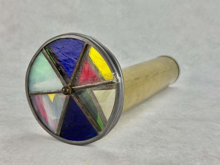 Vintage Dual Wheel Stained Glass Brass Kaleidoscope