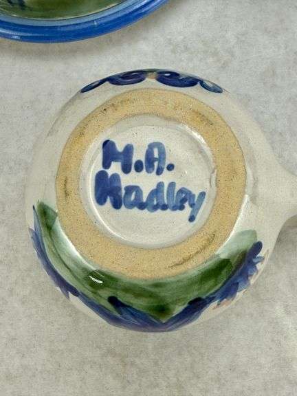 M.A. Hadley Pottery Salt & Pepper Shakers, Mustard, Syrup & Covered Cheese Dish