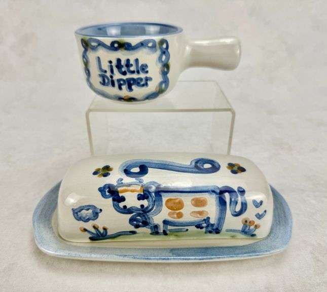 M.A. Hadley Pottery Covered Butter Dish & Little Dipper