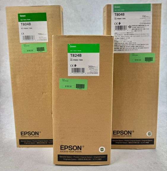 (2) Epson T804B & (1)T824B Green Ink Cartridges 350ml & 700ml SC-P9000 7000
