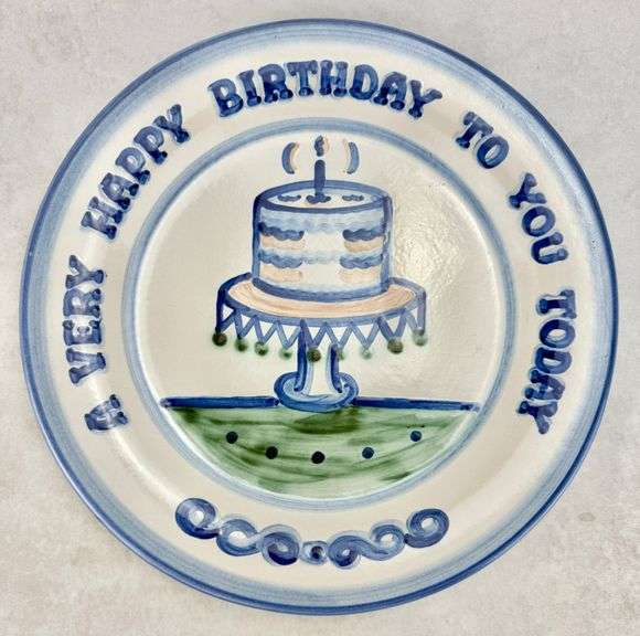 M.A. Hadley Pottery Happy Birthday Cake Plate Platter