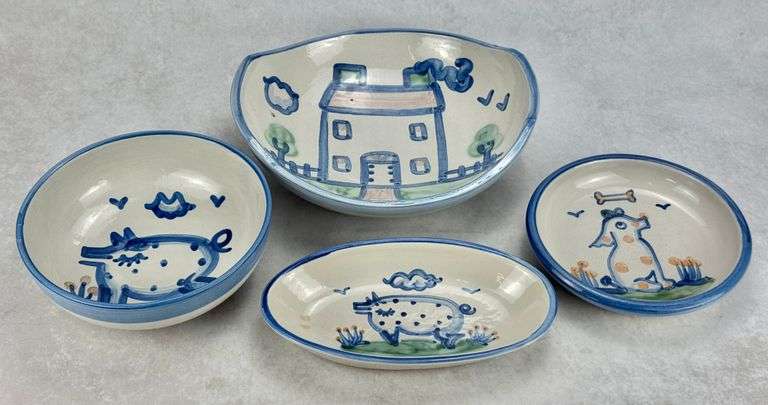 M.A. Hadley Pottery Bowls, Dog Dish, Olive/Pickle Dish
