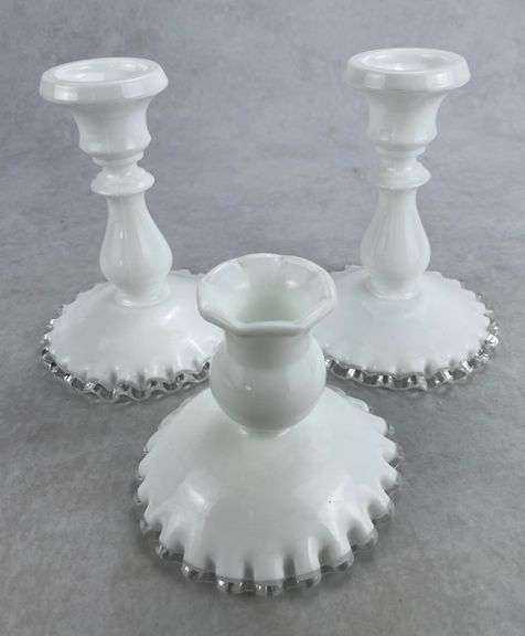 Fenton Milk Glass Silvercrest Candeholders