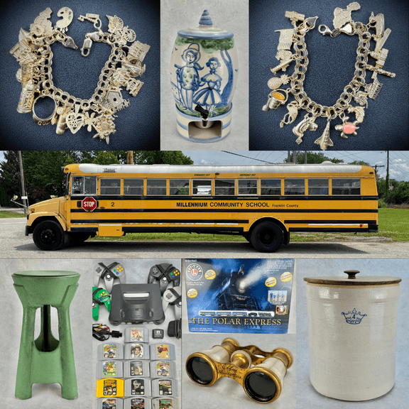 ONLINE ONLY JEWELRY, SCHOOL BUS, TRAINS, POTTERY, GI JOE, M.A. HADLEY, COLLECTIBLES & MORE!