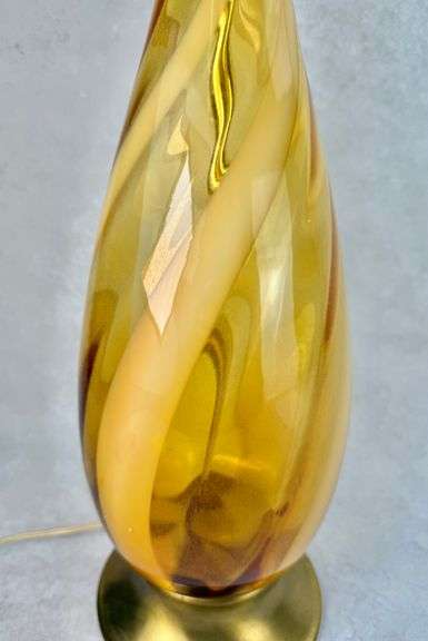 Mid Century Modern Amber Swirl Murano Glass Table Lamp