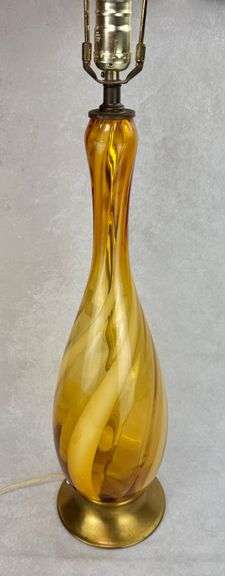 Mid Century Modern Amber Swirl Murano Glass Table Lamp