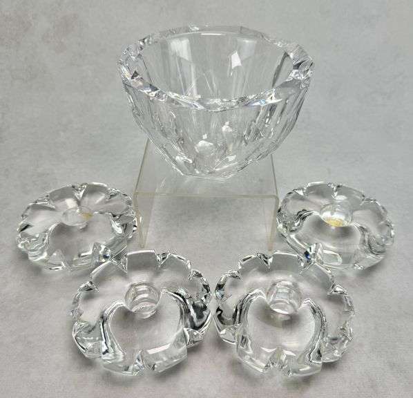 Orrefors Bowl & (4) Candleholders