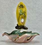 Hull Pottery Peacock Vase & Pink Leaf Dish 78 & 73