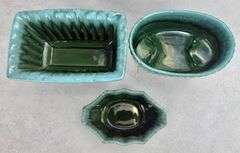 (3) Hull Pottery Green Drip Glaze Planters/Bowls