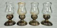 (4) Newport Etched Glass Sterling Salt & Pepper Shakers Quaker Hurricane