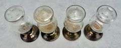 (4) Newport Etched Glass Sterling Salt & Pepper Shakers Quaker Hurricane