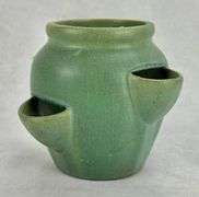 Green Pottery Strawberry/Hens & Chickens Pot