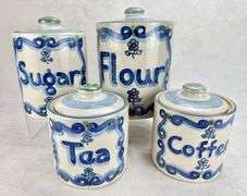M.A. Hadley Pottery Canister Set Coffee, Sugar, Flour, Tea