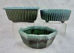 (3) Hull Pottery Green Drip Glaze Planters/Bowls