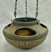 Vintage Pottery Green Hanging Basket Planter
