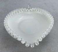 Fenton Milk Glass Silvercrest Heart Shaped Dish Nappy